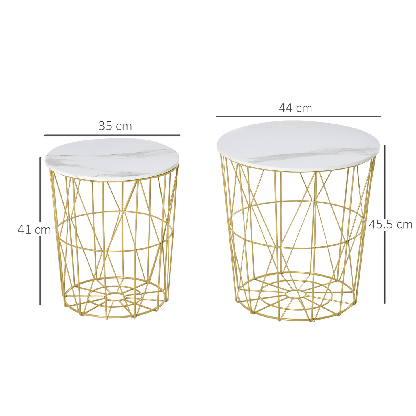 Set of 2 Nesting Side Tables With Storage, Round End Tables Coffee Tables With Steel Frame and Removable Round Top, White
