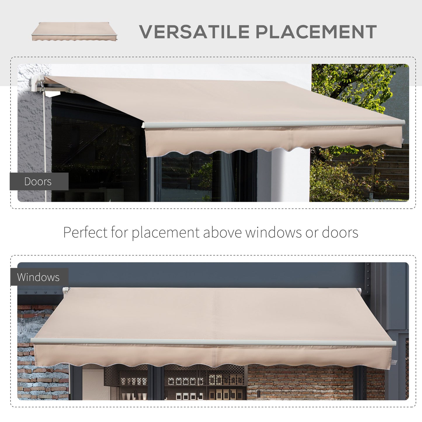 Outsunny 4 x 2.5m Retractable Manual Awning Window Door Sun Shade Canopy with Fittings and Crank Handle Beige