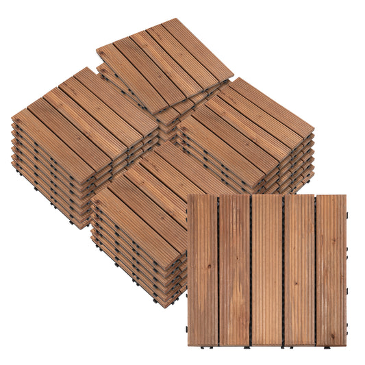 Outsunny 27 Pieces Floor Tiles Interlocking Solid Wood DIY Deck Tiles Indoor Outdoor Flooring
