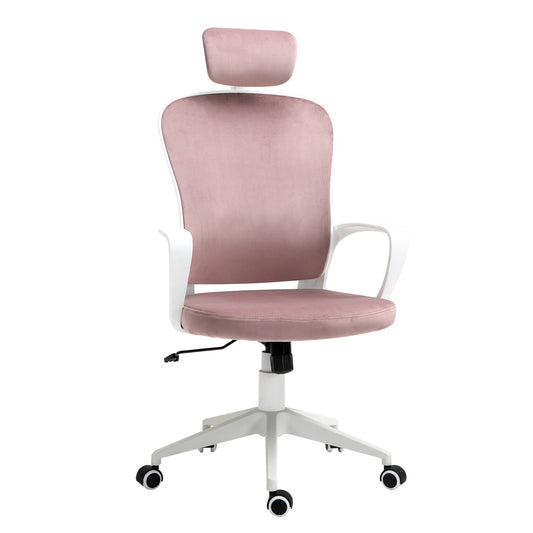 Vinsetto High-Back Office Chair Velvet Style Fabric Computer Home Rocking with Wheels, Rotatable Liftable Headrest, Pink