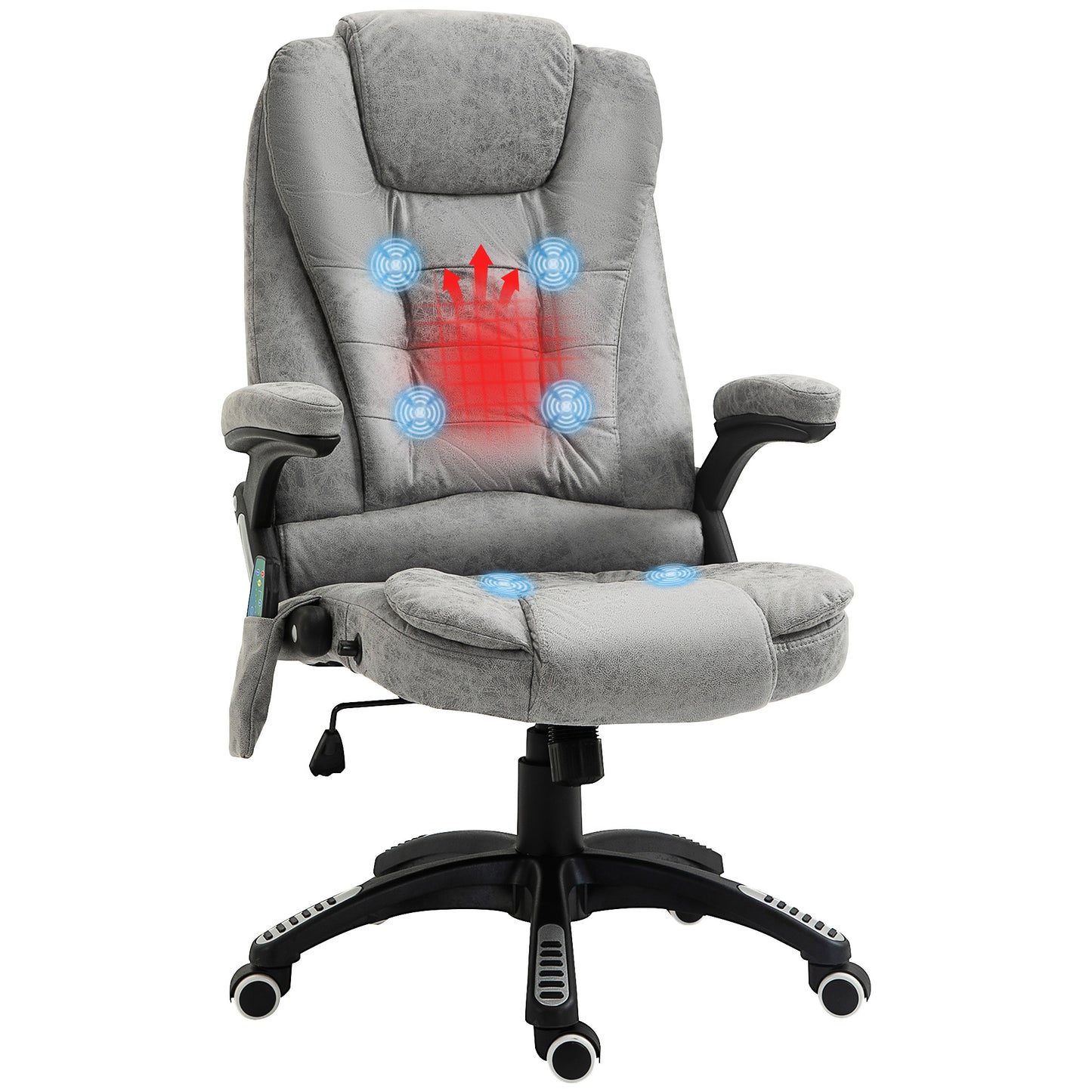 Heated Massage Recliner Office Chair | 6 Point Massage | Microfiber Cloth | High Back | Armrests | 130° Recline | 360° Swivel | Height Adjustable 107-116cm | 120kg | Grey