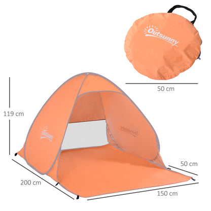 Outsunny Pop-up Portable Beach Tent Hiking UV Protection Patio Sun Shade Shelter Tent of 2 Person-Orange