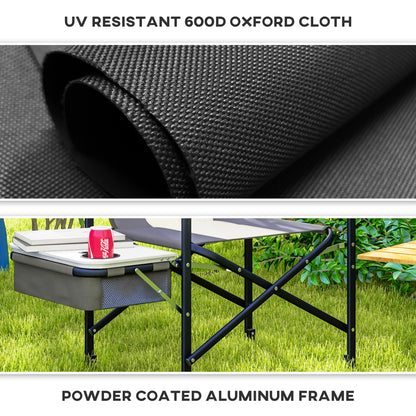 Outsunny Aluminium Directors Chair, Folding Camping Chair for Adults with Side Table, Cup Holder, Cooler Bag and Pocket, Grey
