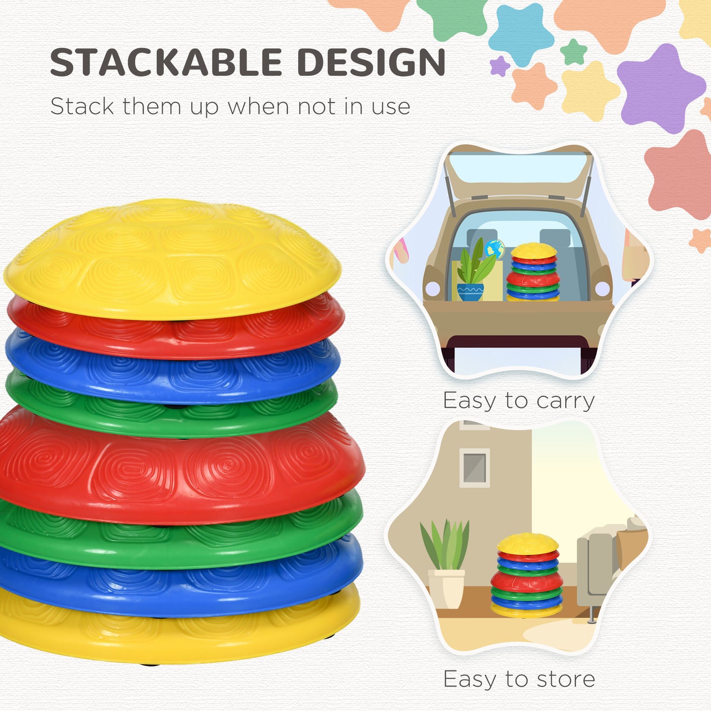ZONEKIZ 8 Piece Kids Stepping Stones with Non-Slip Mats, Balance River Stones Indoor Outdoor Sensory Toys for 3-8 Years Old
