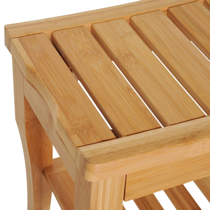 Natural Wooden Bamboo Bathroom Shower Bench w/ Lower Shelf