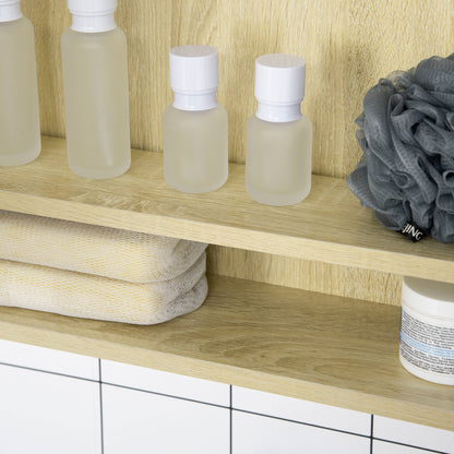 Kleankin LED Bathroom Mirror Cabinet, Wall Mounted Dimmable Medicine Cabinet with Adjustable Shelf and Mirrored Door, Natural