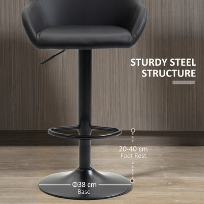 Bar Stools Set of 2, Swivel Barstools with Footrest and Backrest, PU Leather and Steel Base, for Kitchen Counter Dining Room, Black