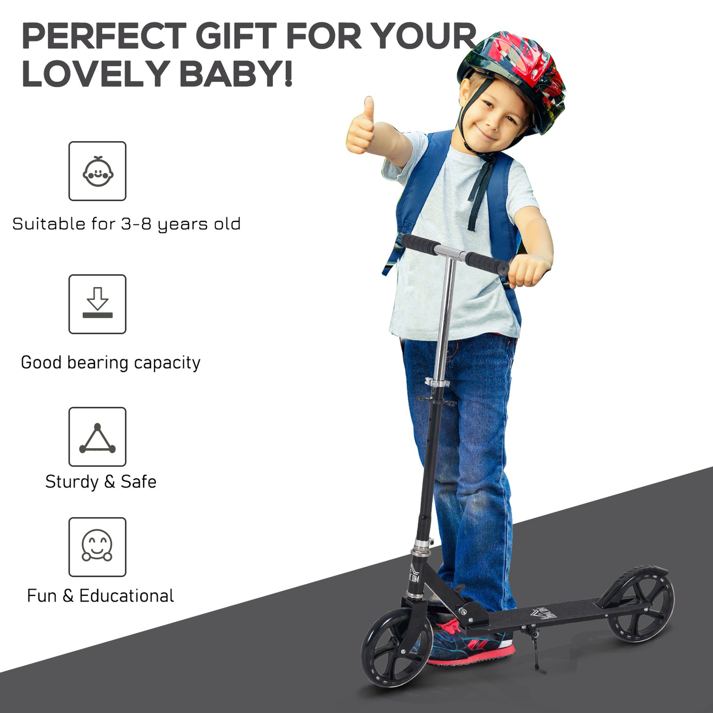 Kids Scooter for Ages of 3-8 Years Adjustable Height Teens Ride On Toy for Kids Boys Girls Foldable Design Rear Breaking Black