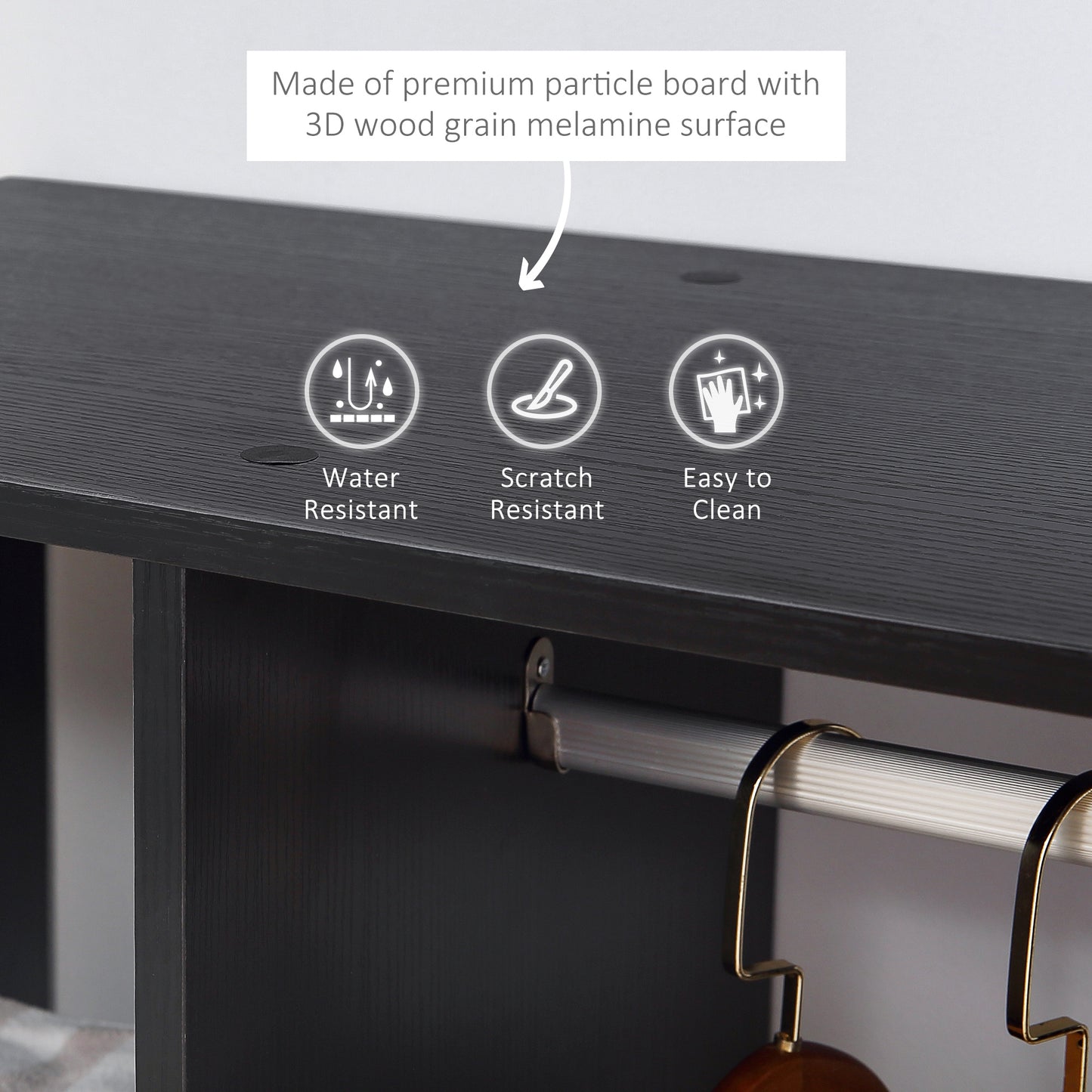 Open Wardrobe With Hanging Rail, Storage Shelves And Wheels Bedroom - Black