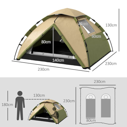 Outsunny 3-4 Man Camping Tent, Family Tent, 2000mm Waterproof, Portable with Bag, Quick Setup, Dark Green