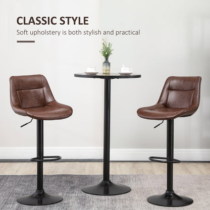Adjustable Bar Stools Set of 2, Modern Kitchen Stools, 360 Degree Swivel Bar Height Barstools in PU Leather with Footrest, Brown