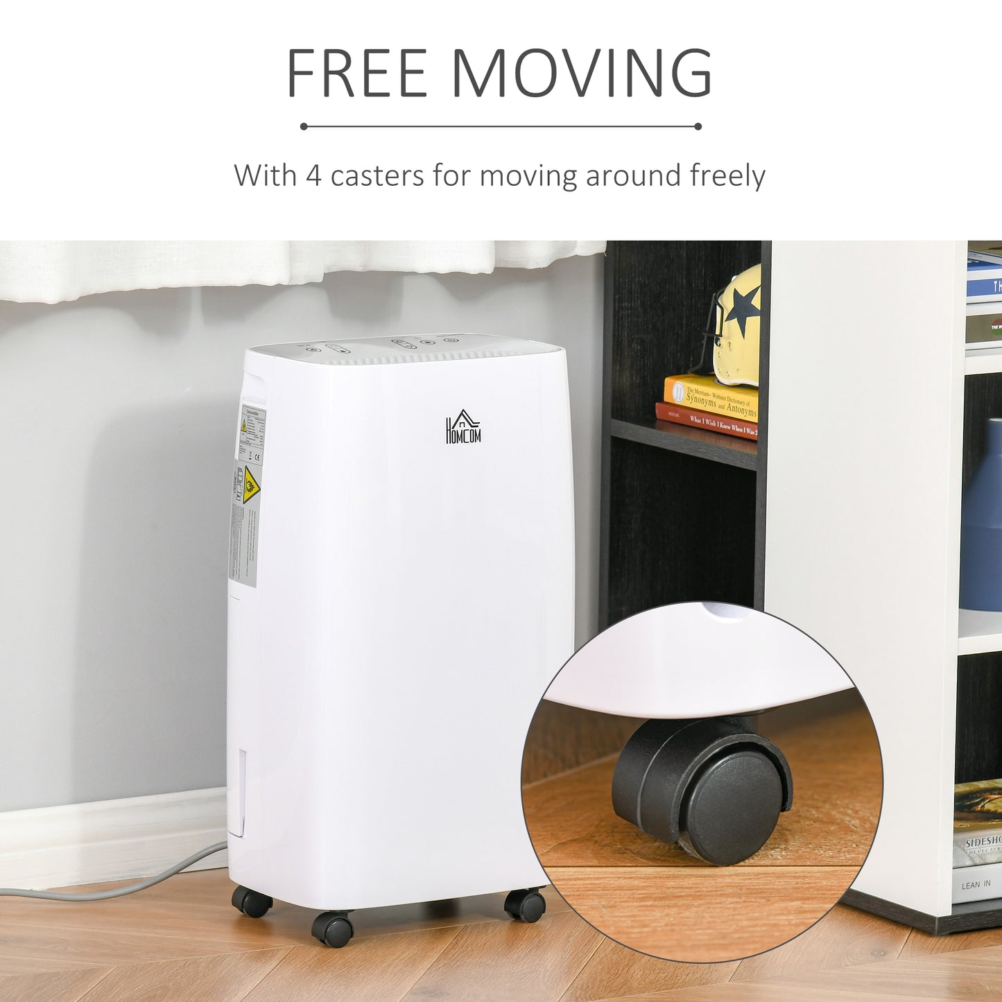 12L/Day Portable Dehumidifier for Home w/ 24H Timer, Humidity Display, 2 Speed Modes, 2500ml Electric Air Dehumidifier w/ Four Wheels, White