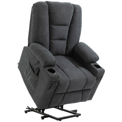 Oversized Riser and Recliner Chairs for the Elderly, Fabric Upholstered Lift for Living Room with Remote Control Side Pockets Cup Holder Grey