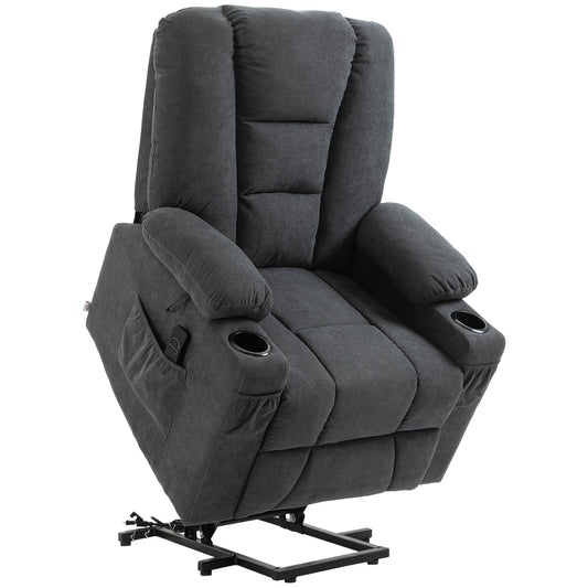 Oversized Riser and Recliner Chairs for the Elderly, Fabric Upholstered Lift for Living Room with Remote Control Side Pockets Cup Holder Grey