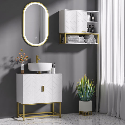 Kleankin Bathroom Cabinet Under Sink Storage Cabinet Basin Cupboard with 2 Doors and Gold Steel Legs