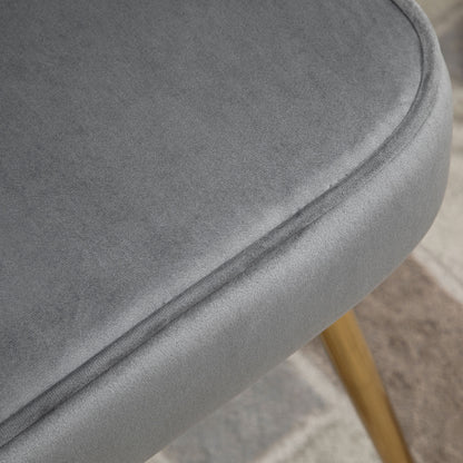 Retro Style Velvet-Feel Shell Luxe Accent Chair, Glam Vanity Chair Makeup Seat, Home Bedroom Lounge with Metal Legs Comfort Padding, Grey