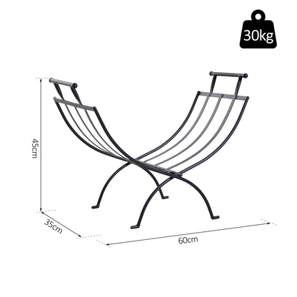 Outsunny Folding Wood Log Holder Fireplace Storage Rack Matte Metal Elevated Indoor Outdoor 45x35cm Black