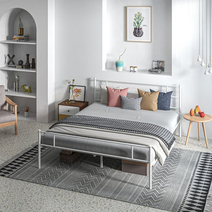 King Bed Frame, Metal Bed Base with Headboard and Footboard, Metal Slat Support and 31cm Underbed Storage Space