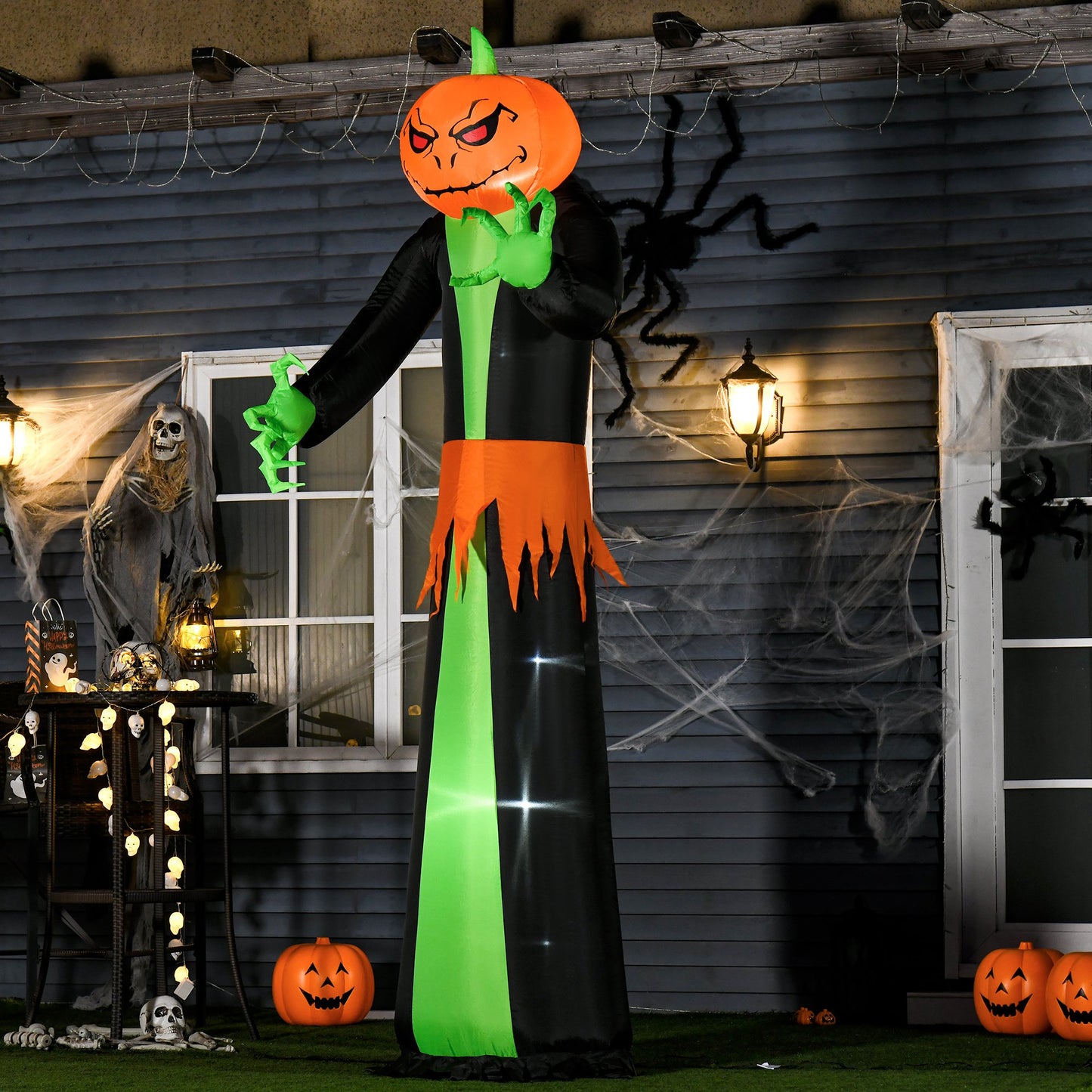 9FT Inflatable Halloween Pumpkin Ghost with Build-in LED,  Outdoor Lighted Blow Up Inflatables