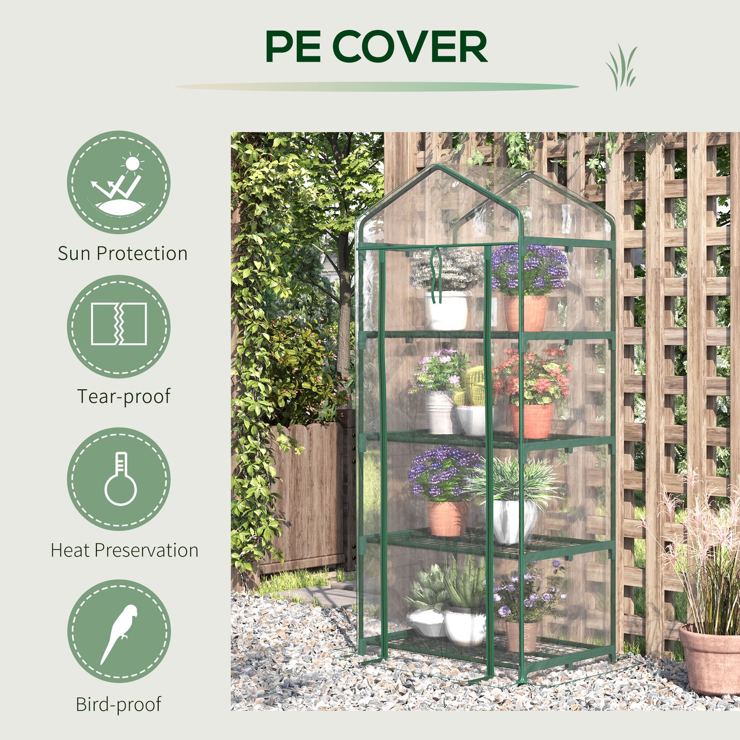 Outsunny 4 Tiers Mini Portable Greenhouse Plant Grow Shed Metal Frame Transparent Clear Cover 160H x 70L x 50Wcm