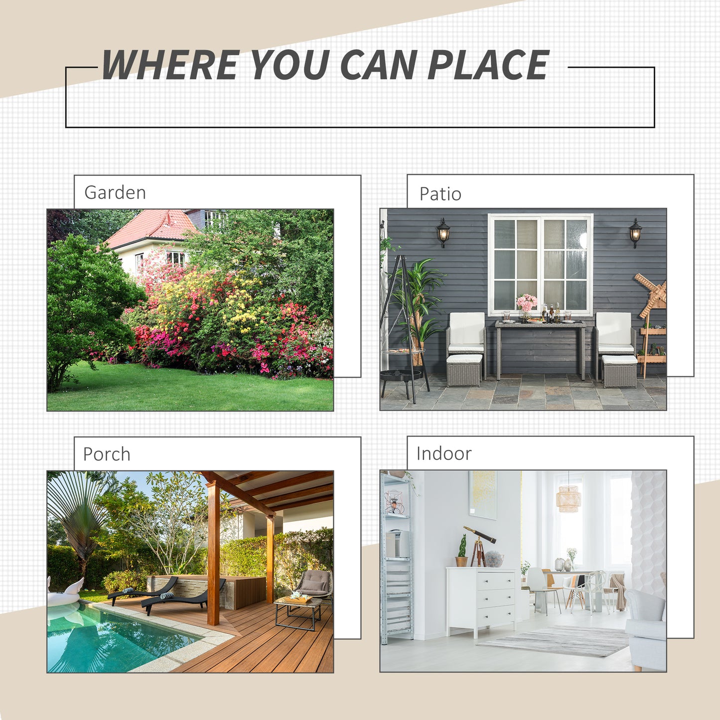 Outsunny 4-Seater Rattan Garden Furniture Space-saving Wicker Weave Sofa Set Conservatory Dining Table Table Chair Footrest Cushioned Grey