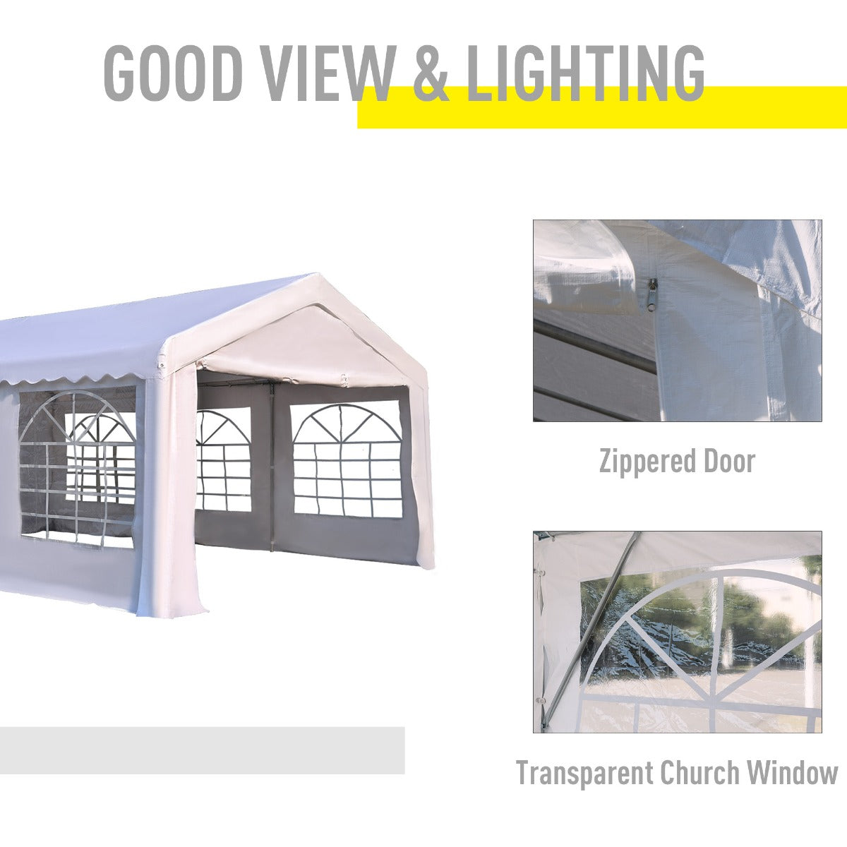 Outsunny 6m x 4m Party Tents Portable Carport Shelter w/ Removable Sidewalls & Doors Party Tent Shelter Car Canopy