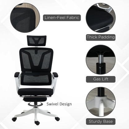 Reclining Office Chair | 3 Position 100–130° Recline | Adjustable Headrest | Lumbar Support | Retractable Footrest | Linen-Look Padded | 44-52cm Seat Height | 120kg | Black