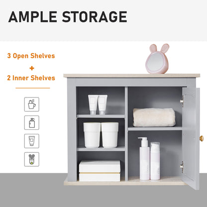 Kleankin Bathroom Wall Mirror Cabinet, Cupboard with Door, Storage Cabinet with Adjustable Shelf for Corridors Living Rooms, Grey