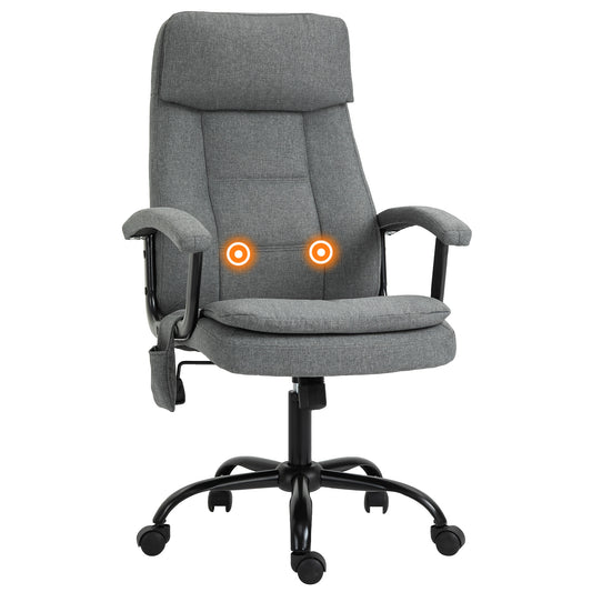 Vinsetto 2-Point Massage Office Chair Linen-Look Ergonomic Adjustable Height w/ 360° Swivel 5 Castor Wheels Rocking Comfortable Executive Seat Grey