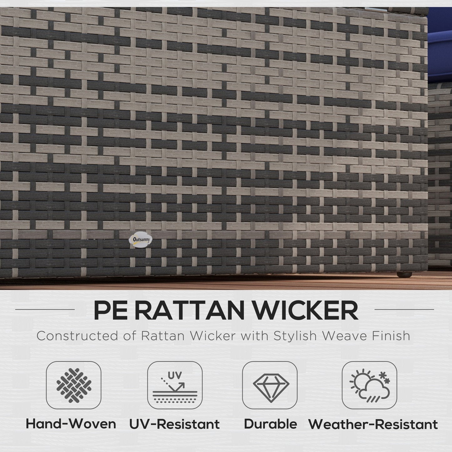 Outsunny 6 Piece Outdoor Rattan Wicker Sofa Set Sectional Patio Conversation Furniture Set w/ Storage Table & Cushion Navy Blue