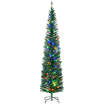 7.5' Artificial Prelit Christmas Trees Holiday Décor with Colourful LED Lights, Pencil Shape, Steel Base