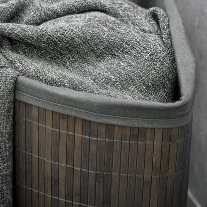 Bamboo Laundry Basket with Lid, 55 Litres Laundry Hamper with Removable Washable Lining,  Corner Washing Baskets, 38 x 38 x 57cm, Grey