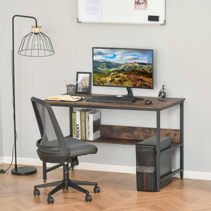 Computer Desk With Storage Shelf Adjustable Feet Metal Frame Home Office Laptop Study Writing Workstation Table Rustic Brown