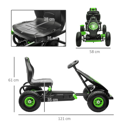 Children's Pedal Go Kart, Racing Go Cart with Adjustable Seat, Inflatable Tyre's, Shock Absorb, Handbrake, for Boys and Girls Ages 5-12, Green