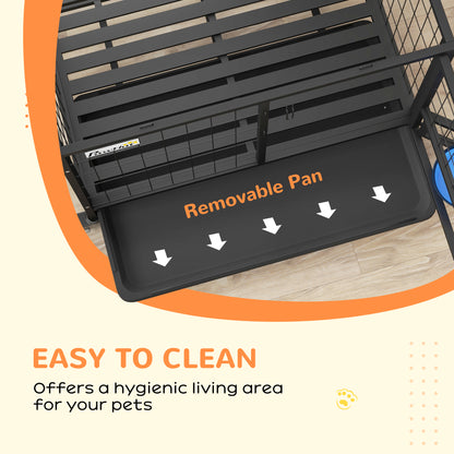 Dog Crate on Wheels | Double Doors | Bowl Holder & Foldable Bowl | Removable Tray | Detachable Top | Medium & Large Dogs up to 30kg | 92 x 62 x 73cm | Black