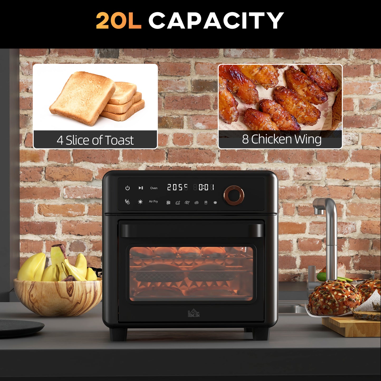 Retro Style Air Fryer Oven, 13L Mini Oven, Multifunction Countertop Convection Oven with 12 Presets, Adjustable Temp and Time, 1200W