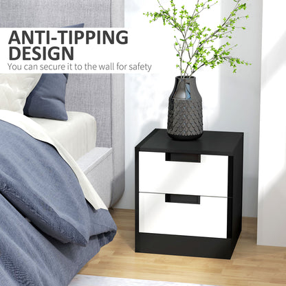 Bedside Tables Set of 2, Nightstands with 2 Drawers, Modern Bedside Cabinets with Storage for Bedroom, Living Room, White and Black