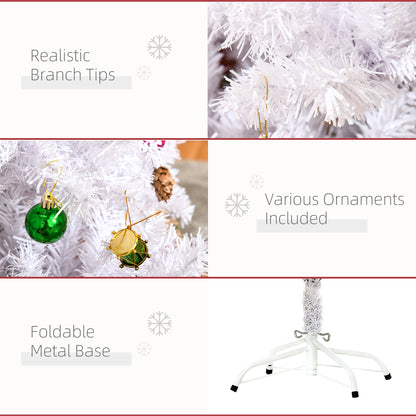 4.9ft Artificial Christmas Tree Holiday Home Decoration With Xmas Ornaments And Metal Stand, White
