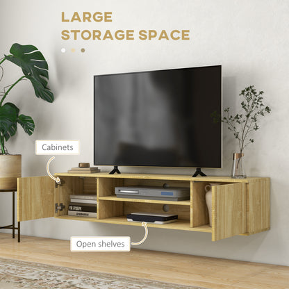 Floating TV Stand Cabinet for TVs up to 60", Wall Mounted TV Unit with Open Shelf, Storage Cupboards and Cable Management