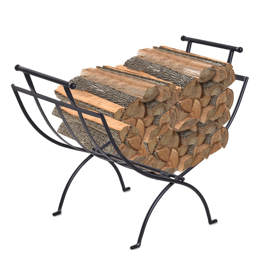 Outsunny Folding Wood Log Holder Fireplace Storage Rack Matte Metal Elevated Indoor Outdoor 45x35cm Black