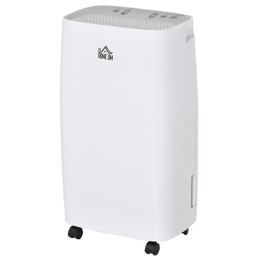 12L/Day Portable Dehumidifier for Home w/ 24H Timer, Humidity Display, 2 Speed Modes, 2500ml Electric Air Dehumidifier w/ Four Wheels, White