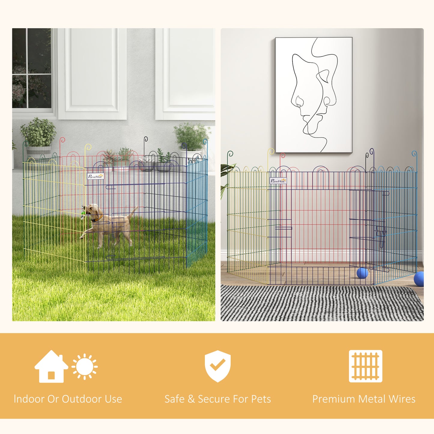 Pet Playpen | 6 Configurable Panels | Lockable Door | Indoor & Outdoor | Small Dogs, Cats, Rabbits & Small Pets | 60 x Ø120cm | Multicolour
