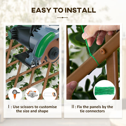 Outsunny 2 Pieces Expandable Faux Privacy Fence, 2m x 1m Decorative Trellis with Artificial Leaves, Garden Telescopic Hedge Privacy Screen