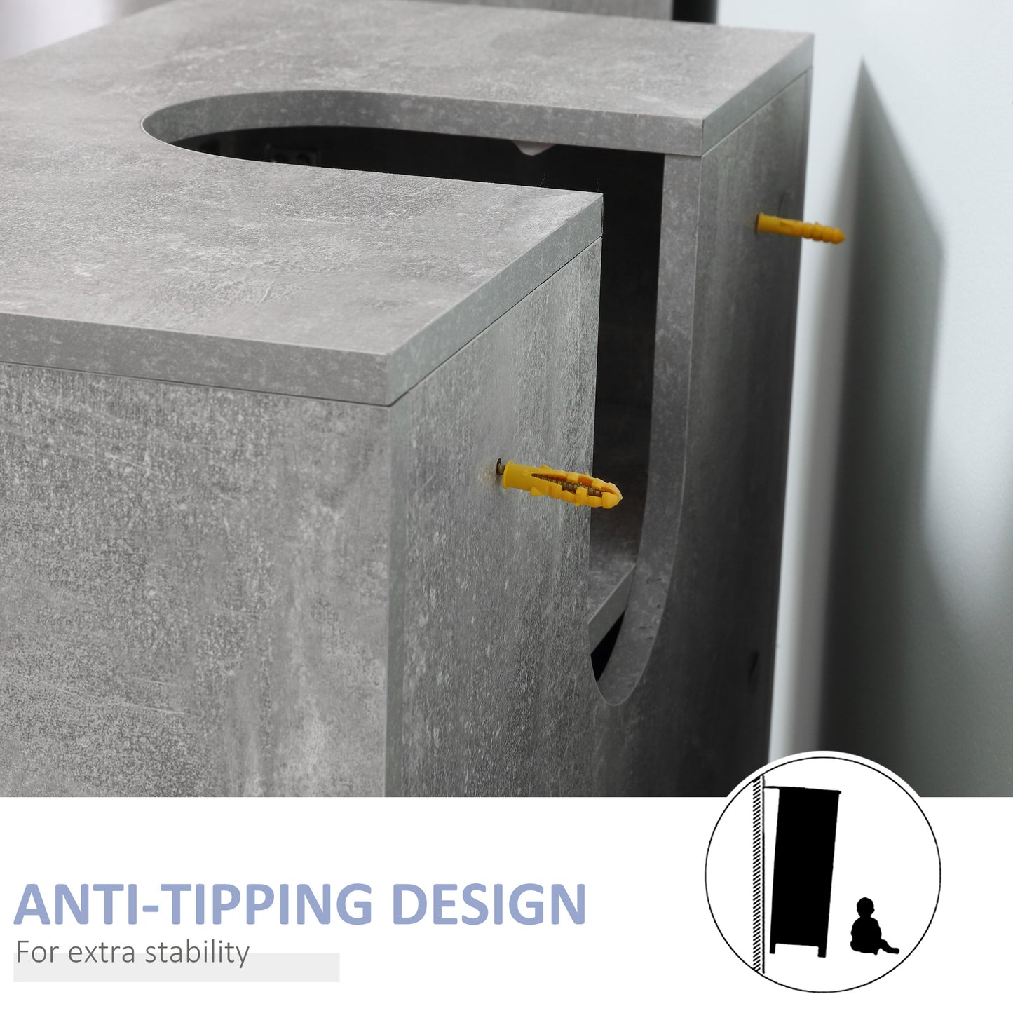 Kleankin Under Sink Cabinet, Bathroom Vanity Unit, Pedestal Under Sink Design, Storage Cupboard with Adjustable Shelves, White and Grey