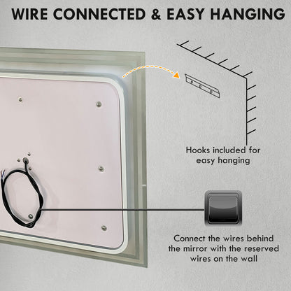 Kleankin LED Bathroom Mirror with Lights, Illuminated Makeup Mirror, Vanity Mirror with 3 Colour, Smart Touch, Anti-Fog