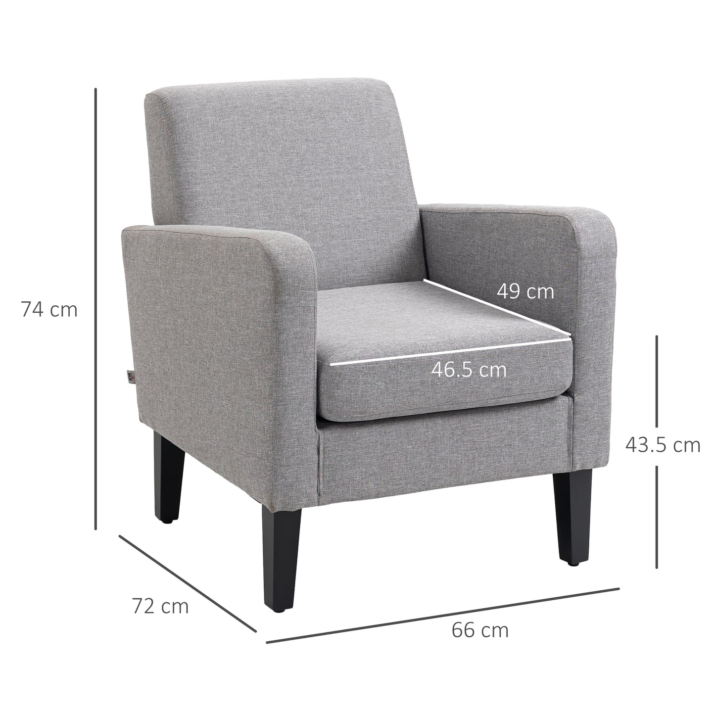 Modern Accent Chair, Occasional Chair with Rubber Wood Legs for Living Room, Bedroom, Light Grey