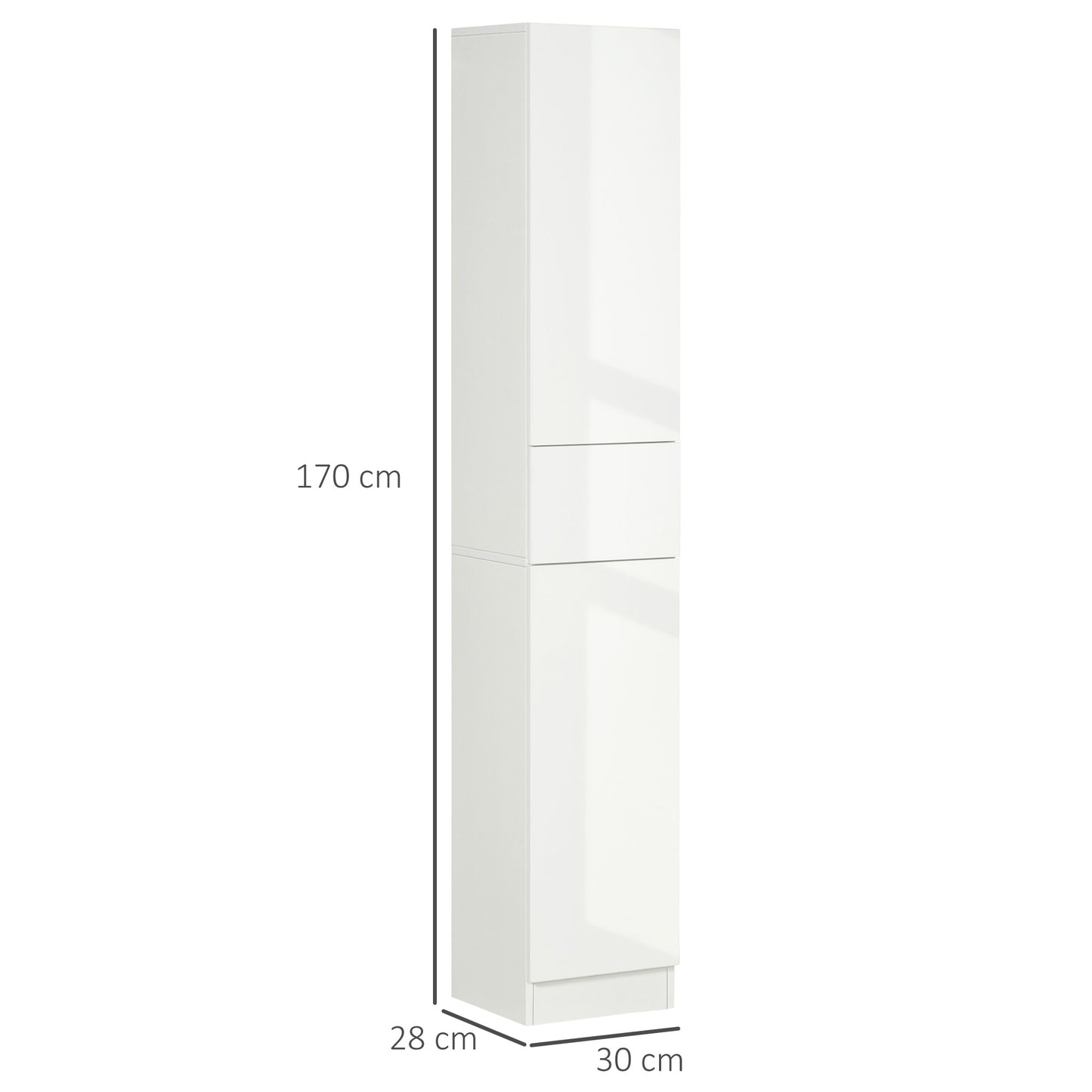 Kleankin Tall Bathroom Cabinet with Adjustable Shelves, High Gloss Storage Cupboard, Freestanding Tallboy with Storage Drawer, White