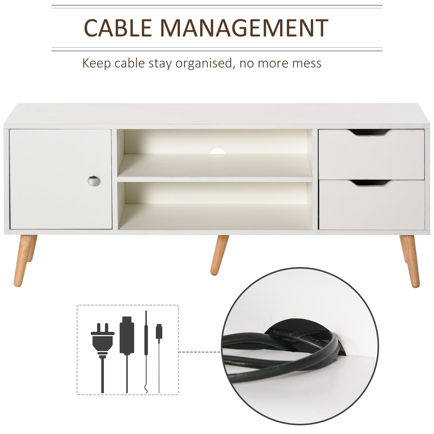 Modern TV Stand for TVs up to 42'' Flat Screen, TV Console Cabinet with Storage Shelf, Drawers, Cable Hole, Living Room and Office, White