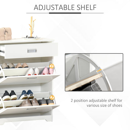 Tipping Shoe Cabinet Storage Rack Entryway Organiser with 2 Pull-Down Doors and Drawer Adjustable Shelf for Hallway Porch Narrow Space