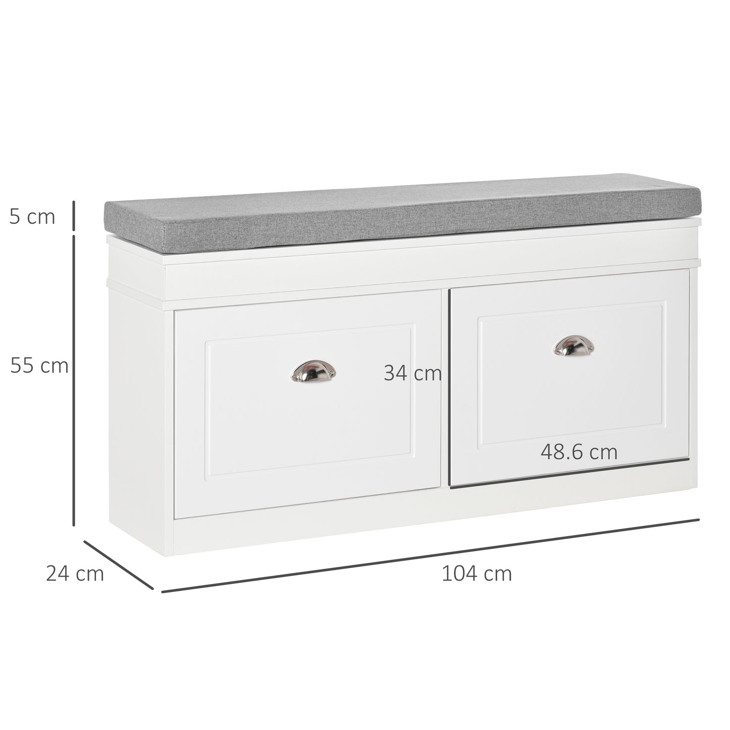Shoe Storage Bench With Seat Cushion Hallway Cabinet Organizer with 2 Drawers Adjustable Shelf for Entryway Living Room Bedroom White